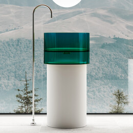 Раковина напольная прозрачная Abber Kristall 45 см AT2701White-Aquamarin-H, белый/бирюзовый - фото 