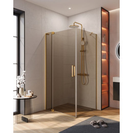 Душевое ограждение Cezares SLIDER-AH-1-100-90/100-BR-BORO 90-100x100 см (стекло 8 мм) брашированное золото/тонированное - фото 