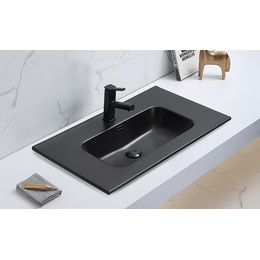 Раковина врезная на столешницу CeramaLux 80 см 9080MMB, чёрный матовый - фото 