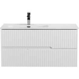 Тумба подвесная с раковиной Cezares DUET-N-1000-2C-SO-BL-L 100 см (раковина CZR-8095-100-L) bianco lucido - фото 