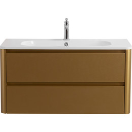 Тумба подвесная с раковиной Cezares RELAX-1000-2C-SO-BORO-P 100 см (раковина CZR-1000/480-LV-MR-NV) брашированное золото - фото 