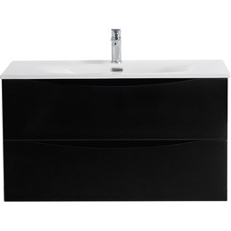 Тумба подвесная с раковиной BelBagno MARINO-CER-N-900-2C-SO-NL-P 90 см, nero lucido - фото 