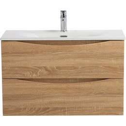 Тумба подвесная с раковиной BelBagno MARINO-CER-MINI-800-2C-SO-WO-P 80 см, rovere bianco - фото 