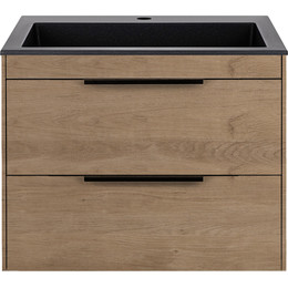 Тумба подвесная с раковиной Vincea 60 см Chiara 2D 600 VMC-2C2600NO (раковина чёрная VCB-13600B), натуральный дуб - фото 