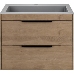Тумба подвесная с раковиной Vincea 60 см Chiara 2D 600 VMC-2C2600NO (раковина серая VCB-13600G), натуральный дуб - фото 