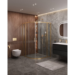 Душевое ограждение Cezares 110x110 см MOLVENO-R-22-90+20-C-BORO-IV, брашированное золото/прозрачное - фото 