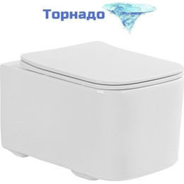 Унитаз подвесной безободковый Aquatek Квадро AQ1515T-00 с тонкой крышкой микролифт (система смыва Торнадо) - фото 