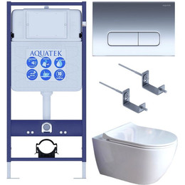 Инсталляция с подвесным унитазом комплект: Aquatek Standard INS-0000012 с подвесным безободковым унитазом Поларис AQ0700-01 сиденье микролифт, крепление, кнопка смыва хром KDI-0000016 - фото 