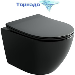 Унитаз подвесной безободковый Ceramicanova Uno CN11001TMB (система смыва Торнадо) с крышкой микролифт, чёрный матовый, Цвет производителя: чёрный матовый - фото 