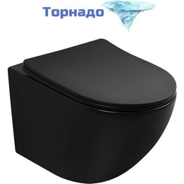 Унитаз подвесной безободковый Abber Bequem AC1100TMB с крышкой микролифт, чёрный матовый (система смыва Торнадо), Цвет производителя: чёрный матовый - фото 