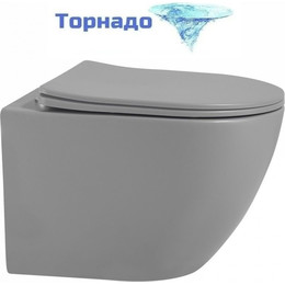 Унитаз подвесной безободковый Abber Bequem AC1101TMG с крышкой микролифт, серый матовый (система смыва Торнадо) - фото 