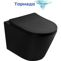 Унитаз подвесной безободковый Abber Bequem AC1102TMB с крышкой микролифт, чёрный матовый (система смыва Торнадо), Цвет производителя: чёрный матовый - фото 