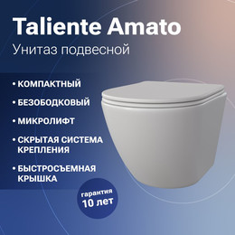 Унитаз подвесной безободковый Taliente Amato AM25010 Bianco opaco с крышкой микролифт, белый матовый - фото 