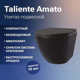 Унитаз подвесной безободковый Taliente Amato AM25010 Nero с крышкой микролифт, чёрный матовый - фото 