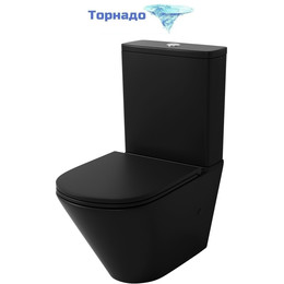 Унитаз-компакт безободковый Grossman GR-4450BMSQ с крышкой микролифт, чёрный матовый (Система смыва торнадо), Цвет производителя: чёрный матовый - фото 