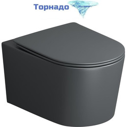Унитаз подвесной безободковый Grossman GR-4499GMSQ с крышкой микролифт, серый матовый (Система смыва торнадо), Цвет производителя: серый матовый - фото 