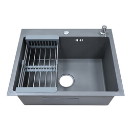 Кухонная мойка Azario Nicole AZG6050N (сифон, дозатор и коландер в комплекте) серый - фото 
