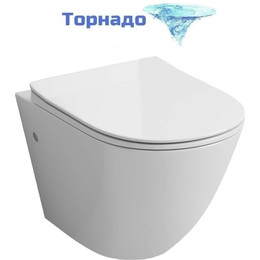 Унитаз подвесной безободковый Grossman GR-4411SQ с тонкой крышкой микролифт (система смыва Торнадо) - фото 