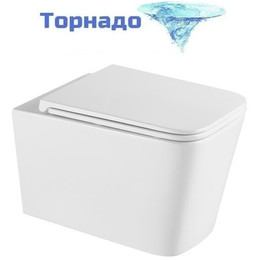 Унитаз подвесной безободковый Grossman GR-4441SQ с тонкой крышкой микролифт (система смыва Торнадо) - фото 