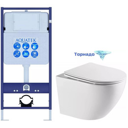 Инсталляция с подвесным унитазом комплект: Aquatek Standart 50 INS-0000012 с подвесным безободковым унитазом Azario Grado AZ-0046-UQ3 сиденье микролифт (Система смыва торнадо) - фото 
