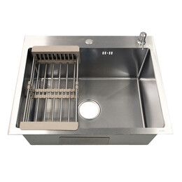 Кухонная мойка Azario Nicole AZS6050H (сифон, дозатор и коландер в комплекте) серебро соты - фото 