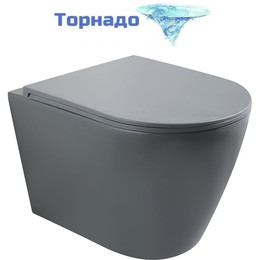 Унитаз подвесной безободковый Veconi Ando VAN-48TGR (Система смыва торнадо) с тонкой крышкой микролифт, серый матовый - фото 