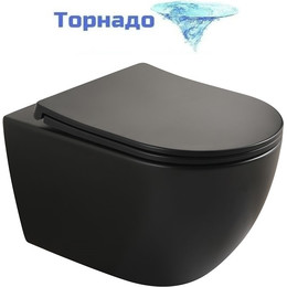 Унитаз подвесной безободковый Veconi Ento VEN-52TB (Система смыва торнадо) с тонкой крышкой микролифт, чёрный матовый - фото 