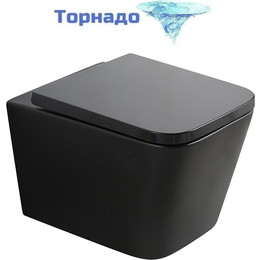 Унитаз подвесной безободковый Veconi Pulo VPU-51TB (Система смыва торнадо) с тонкой крышкой микролифт, чёрный матовый - фото 