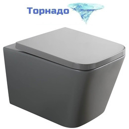 Унитаз подвесной безободковый Veconi Pulo VPU-51TGR (Система смыва торнадо) с тонкой крышкой микролифт, серый матовый - фото 
