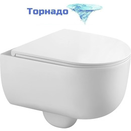 Унитаз подвесной безободковый Veconi Rino VRI-49T (Система смыва торнадо) с тонкой крышкой микролифт - фото 