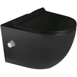 Унитаз-биде подвесной безободковый SantiLine SL-5002MB-BD с тонкой крышкой микролифт, чёрный матовый - фото 
