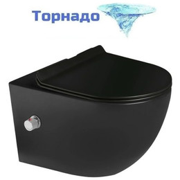 Унитаз-биде подвесной безободковый SantiLine SL-5002T-MB/BD с тонкой крышкой микролифт (система смыва Торнадо) чёрный матовый - фото 