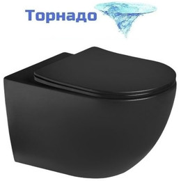 Унитаз подвесной безободковый SantiLine SL-5002T-MB с тонкой крышкой микролифт (система смыва Торнадо) чёрный матовый - фото 