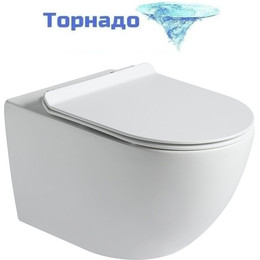 Унитаз подвесной безободковый SantiLine SL-5002T-MW с тонкой крышкой микролифт (система смыва Торнадо) белый матовый - фото 