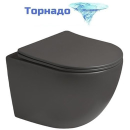 Унитаз подвесной безободковый SantiLine SL-5005T-DG с тонкой крышкой микролифт (система смыва Торнадо) тёмно-серый матовый - фото 
