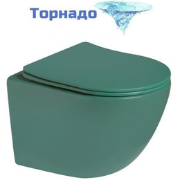 Унитаз подвесной безободковый SantiLine SL-5005T-G с тонкой крышкой микролифт (система смыва Торнадо) зелёный матовый - фото 