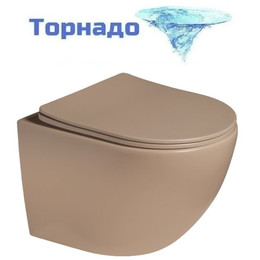 Унитаз подвесной безободковый SantiLine SL-5005T-KH с тонкой крышкой микролифт (система смыва Торнадо) светло-коричневый матовый - фото 