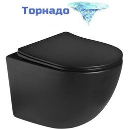 Унитаз подвесной безободковый SantiLine SL-5005T-MB с тонкой крышкой микролифт (система смыва Торнадо) чёрный матовый - фото 