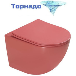 Унитаз подвесной безободковый SantiLine SL-5005T-MR с тонкой крышкой микролифт (система смыва Торнадо) красный матовый - фото 