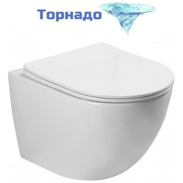 Унитаз подвесной безободковый SantiLine SL-5005T с тонкой крышкой микролифт (система смыва Торнадо) - фото 