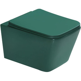 Унитаз подвесной безободковый SantiLine SL-5007G с тонкой крышкой микролифт, зелёный матовый - фото 