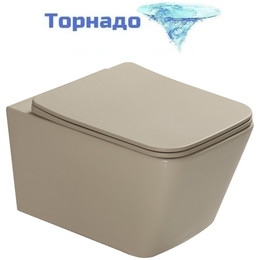 Унитаз подвесной безободковый SantiLine SL-5007T-BG с тонкой крышкой микролифт (система смыва Торнадо) бежевый матовый - фото 