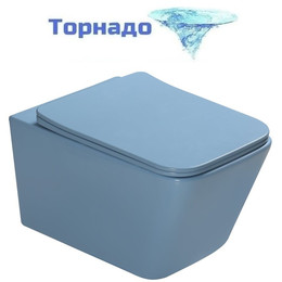 Унитаз подвесной безободковый SantiLine SL-5007T-BL с тонкой крышкой микролифт (система смыва Торнадо) голубой матовый - фото 