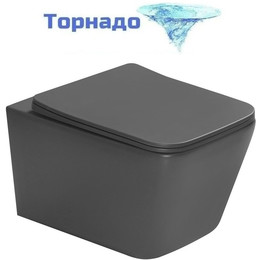Унитаз подвесной безободковый SantiLine SL-5007T-DG с тонкой крышкой микролифт (система смыва Торнадо) тёмно-серый матовый - фото 