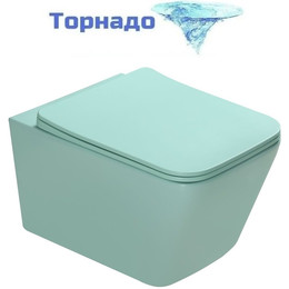 Унитаз подвесной безободковый SantiLine SL-5007T-LG с тонкой крышкой микролифт (система смыва Торнадо) светло-зелёный матовый - фото 