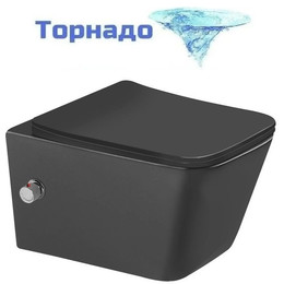Унитаз-биде подвесной безободковый SantiLine SL-5007T-MB/BD с тонкой крышкой микролифт (система смыва Торнадо) чёрный матовый - фото 