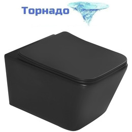 Унитаз подвесной безободковый SantiLine SL-5007T-MB с тонкой крышкой микролифт (система смыва Торнадо) чёрный матовый - фото 
