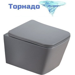 Унитаз подвесной безободковый SantiLine SL-5007T-MG с тонкой крышкой микролифт (система смыва Торнадо) светло-серый матовый - фото 