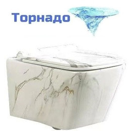 Унитаз подвесной безободковый SantiLine SL-5007T-MRB с тонкой крышкой микролифт (система смыва Торнадо) под мрамор - фото 