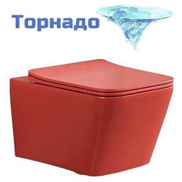 Унитаз подвесной безободковый SantiLine SL-5007T-MR с тонкой крышкой микролифт (система смыва Торнадо) красный матовый - фото 
